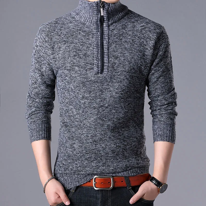 2023 Men'S Sweaters Stand Collar Autumn Winter Warm Cashmere Wool Zipper Pullover Sweaters Man Casua