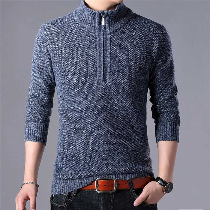 2023 Men'S Sweaters Stand Collar Autumn Winter Warm Cashmere Wool Zipper Pullover Sweaters Man Casua