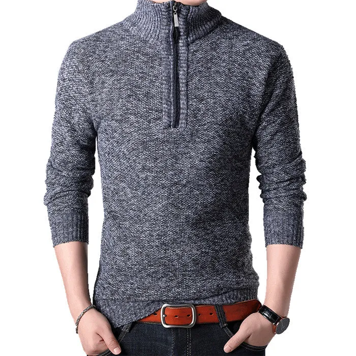 2023 Men'S Sweaters Stand Collar Autumn Winter Warm Cashmere Wool Zipper Pullover Sweaters Man Casua