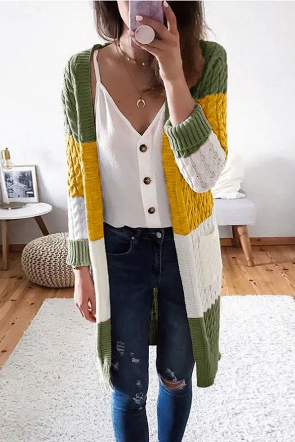 Alyssa Colorblock Pocketed Cable Cardigan