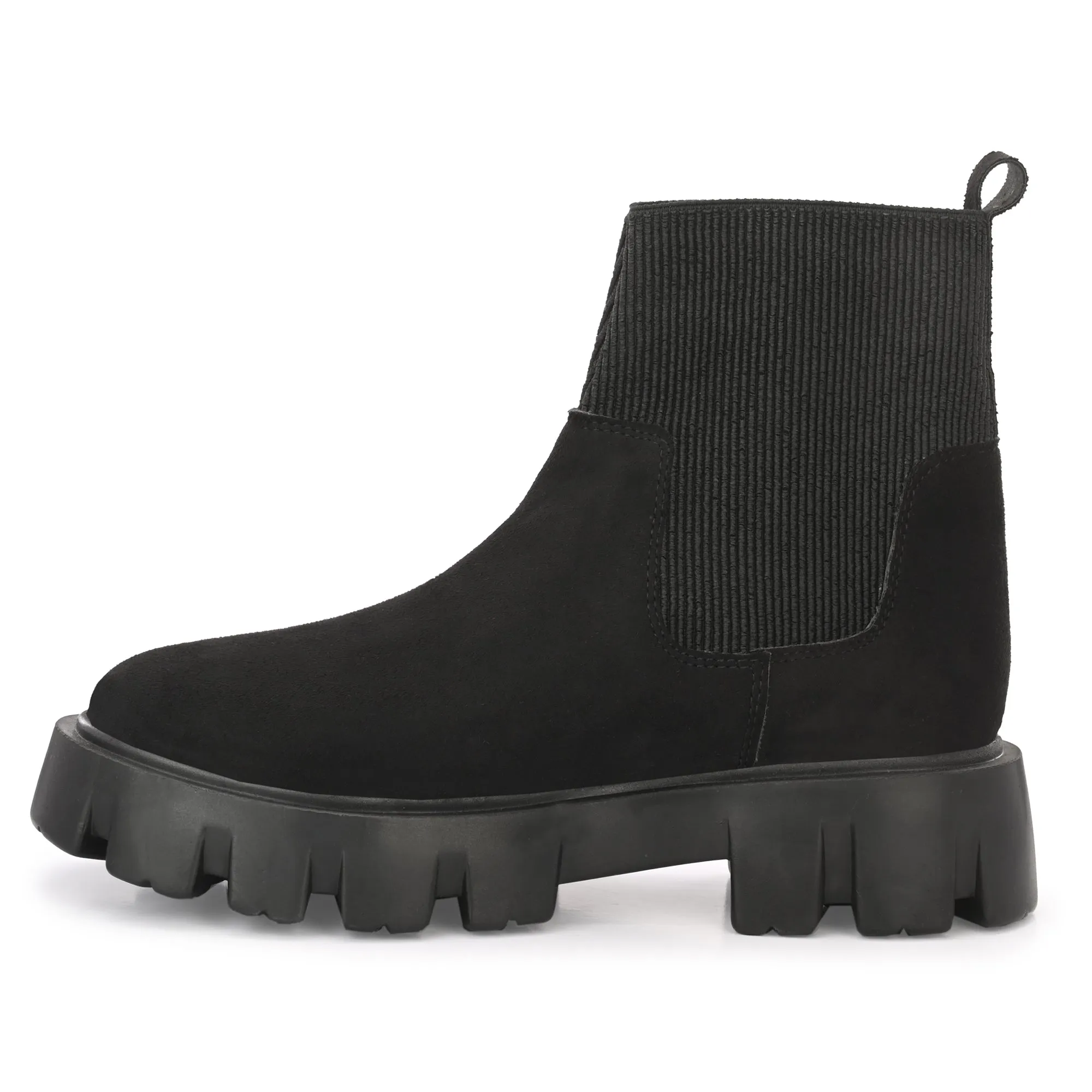 Attitudist Unisex Black Strachable Shaft High Heel Chelsea Boots