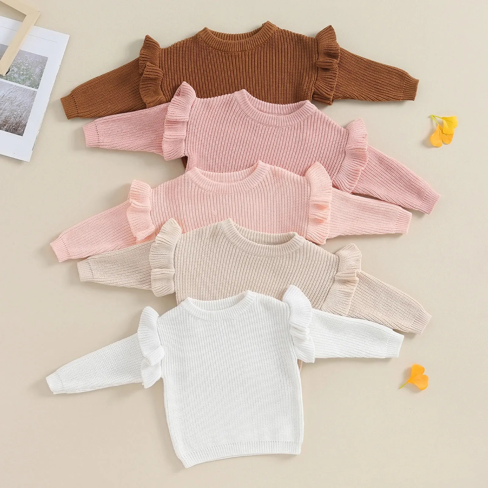 Baby/Toddler Girls (to 3T) Ruffle Sleeve Autumn Sweater 4 Colors