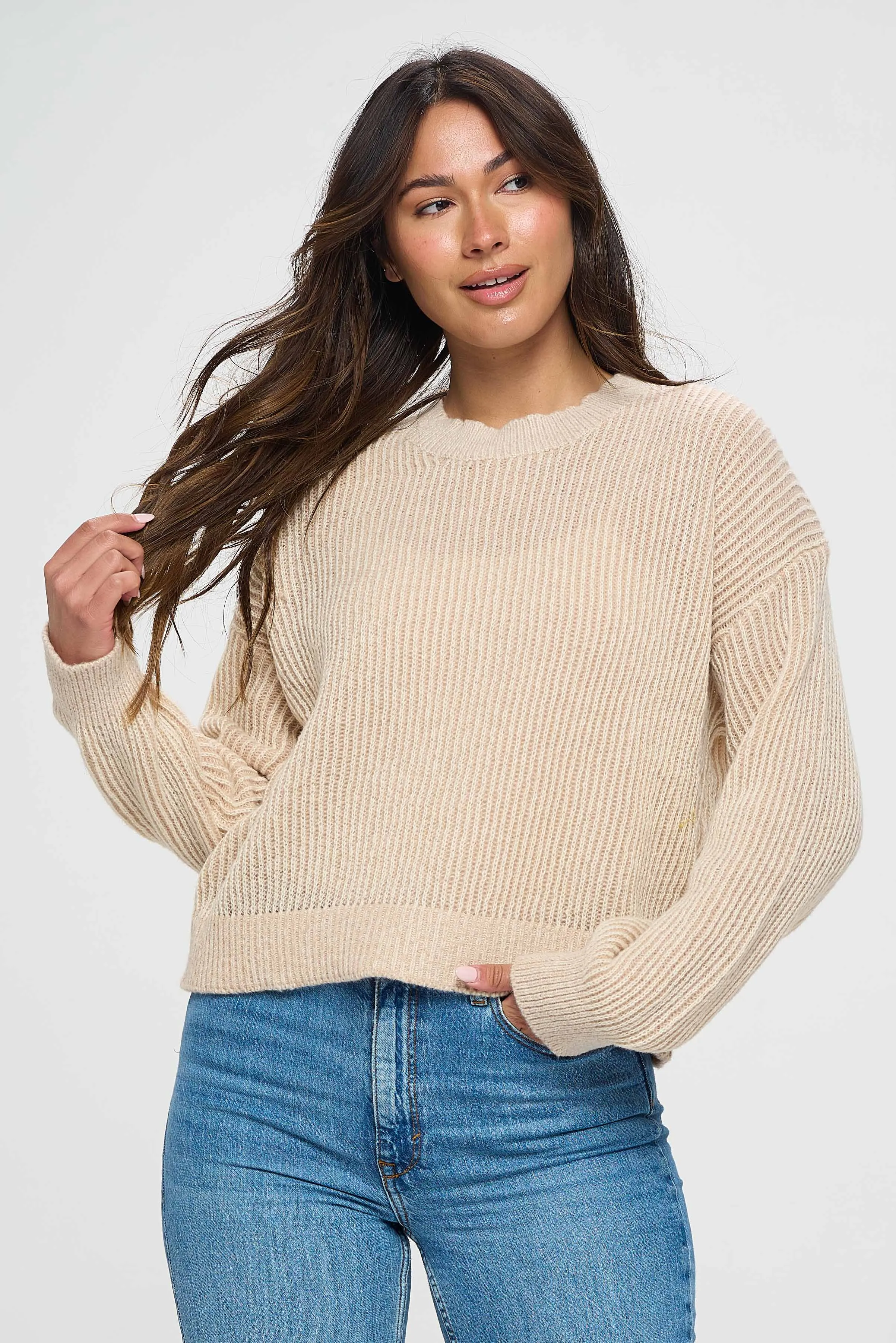 Basic Beige Round Neck Pullover