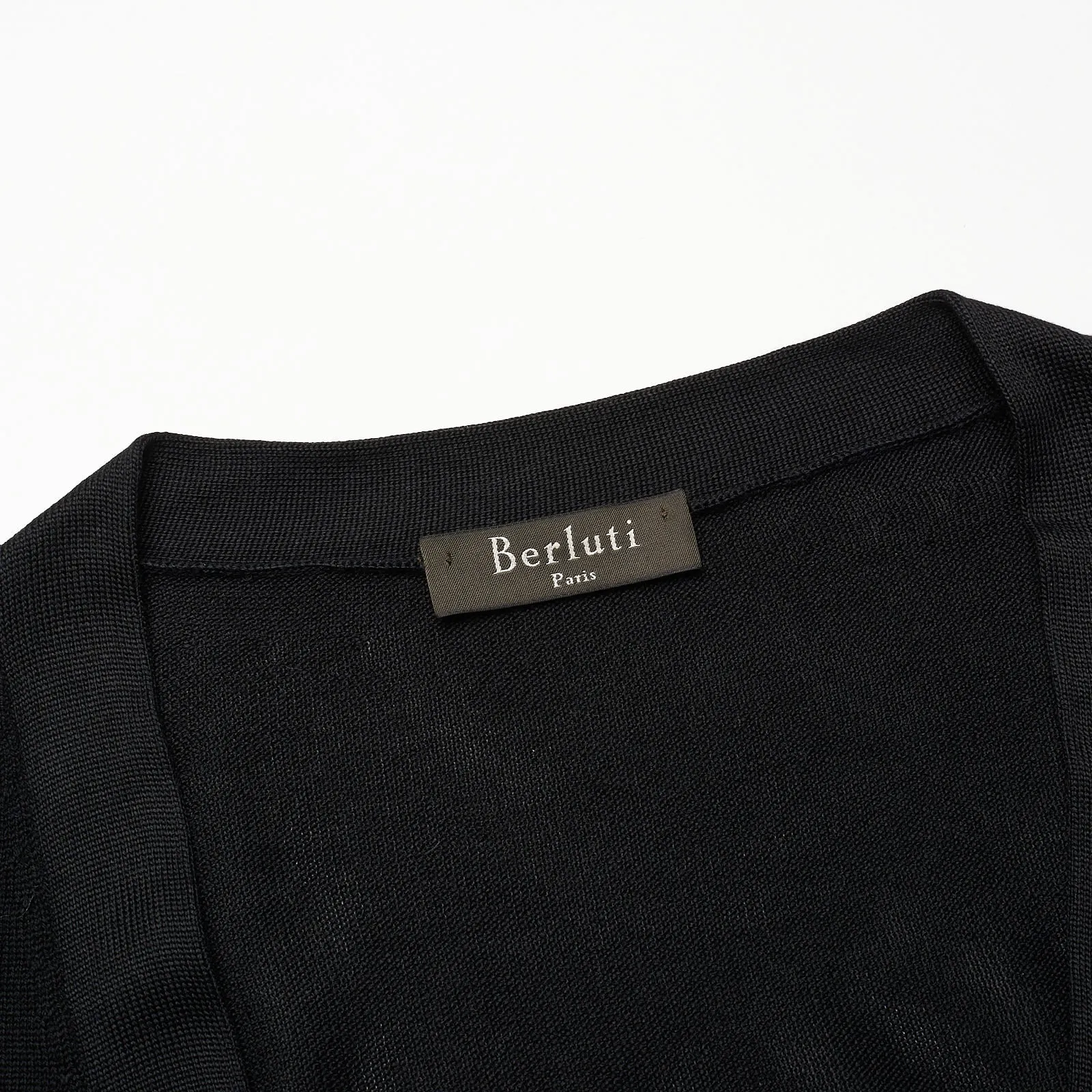 BERLUTI Paris Black Wool Knit Cardigan Sweater with Mulberry Silk Details NEW Size M