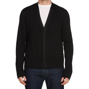 BERLUTI Paris Black Wool Knit Cardigan Sweater with Mulberry Silk Details NEW Size M