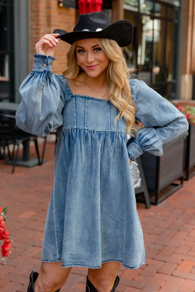 Big City Dreams Blue Denim Square Neck Dress FINAL SALE