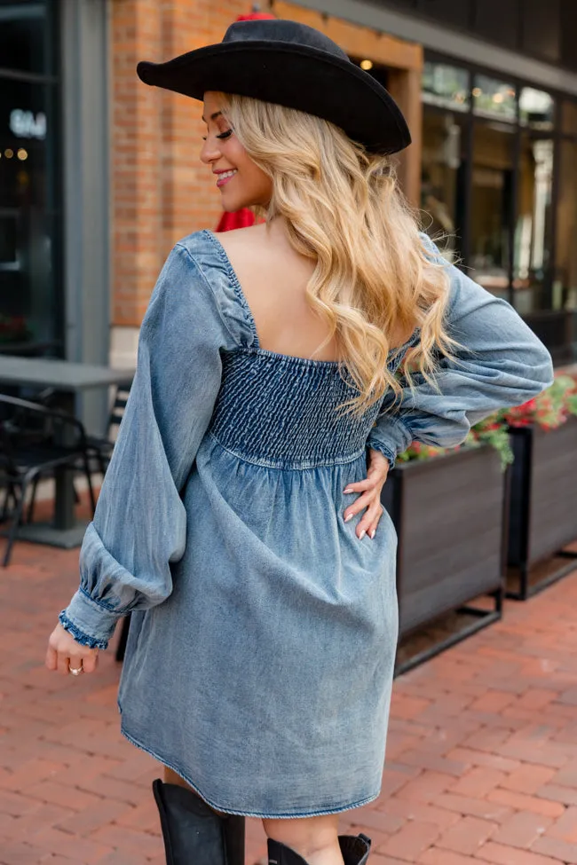 Big City Dreams Blue Denim Square Neck Dress FINAL SALE