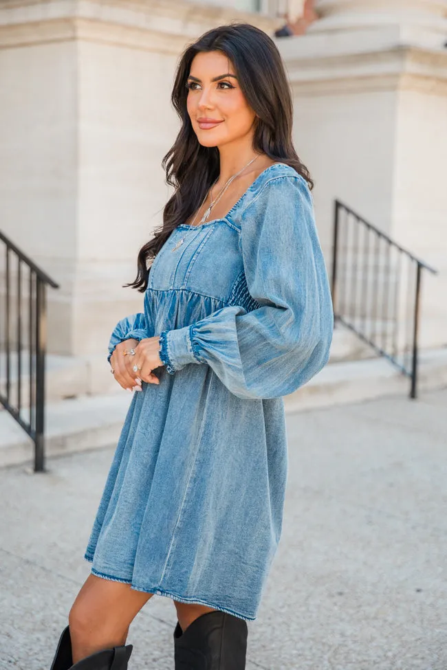 Big City Dreams Blue Denim Square Neck Dress FINAL SALE