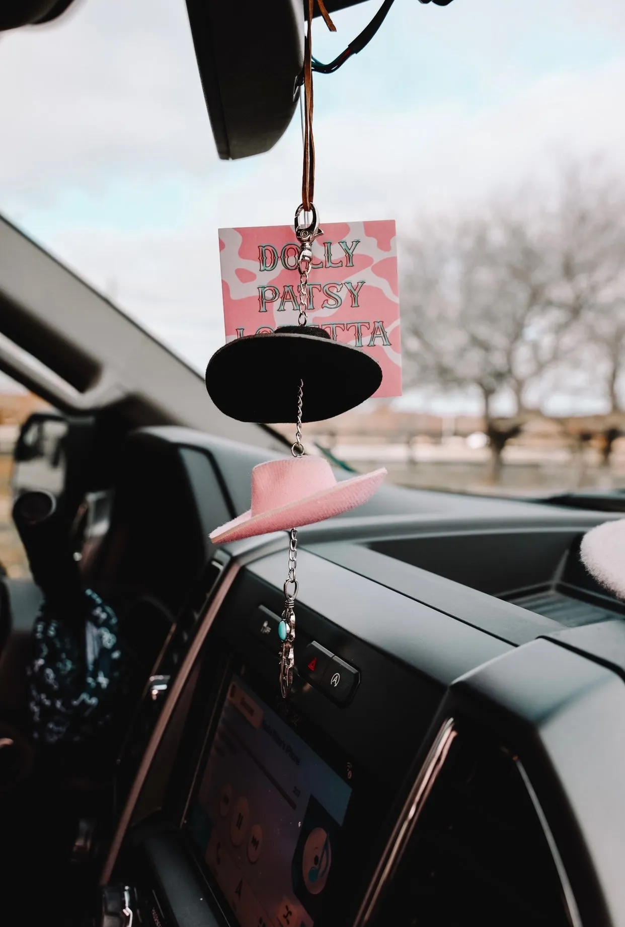 Black & Pink Cowboy Hat Rearview Mirror Charm