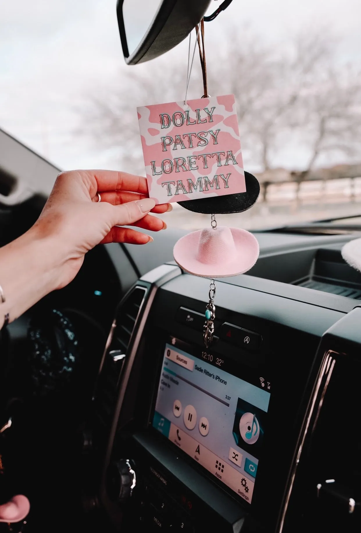 Black & Pink Cowboy Hat Rearview Mirror Charm