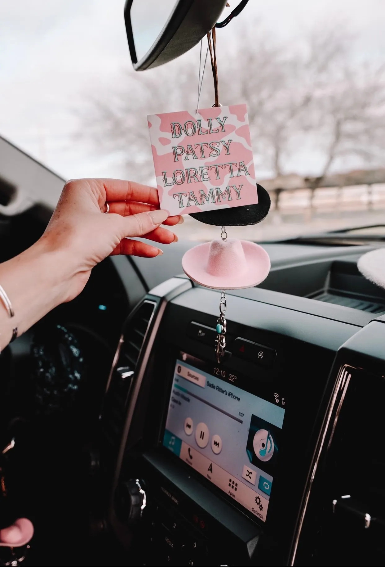 Black & Pink Cowboy Hat Rearview Mirror Charm