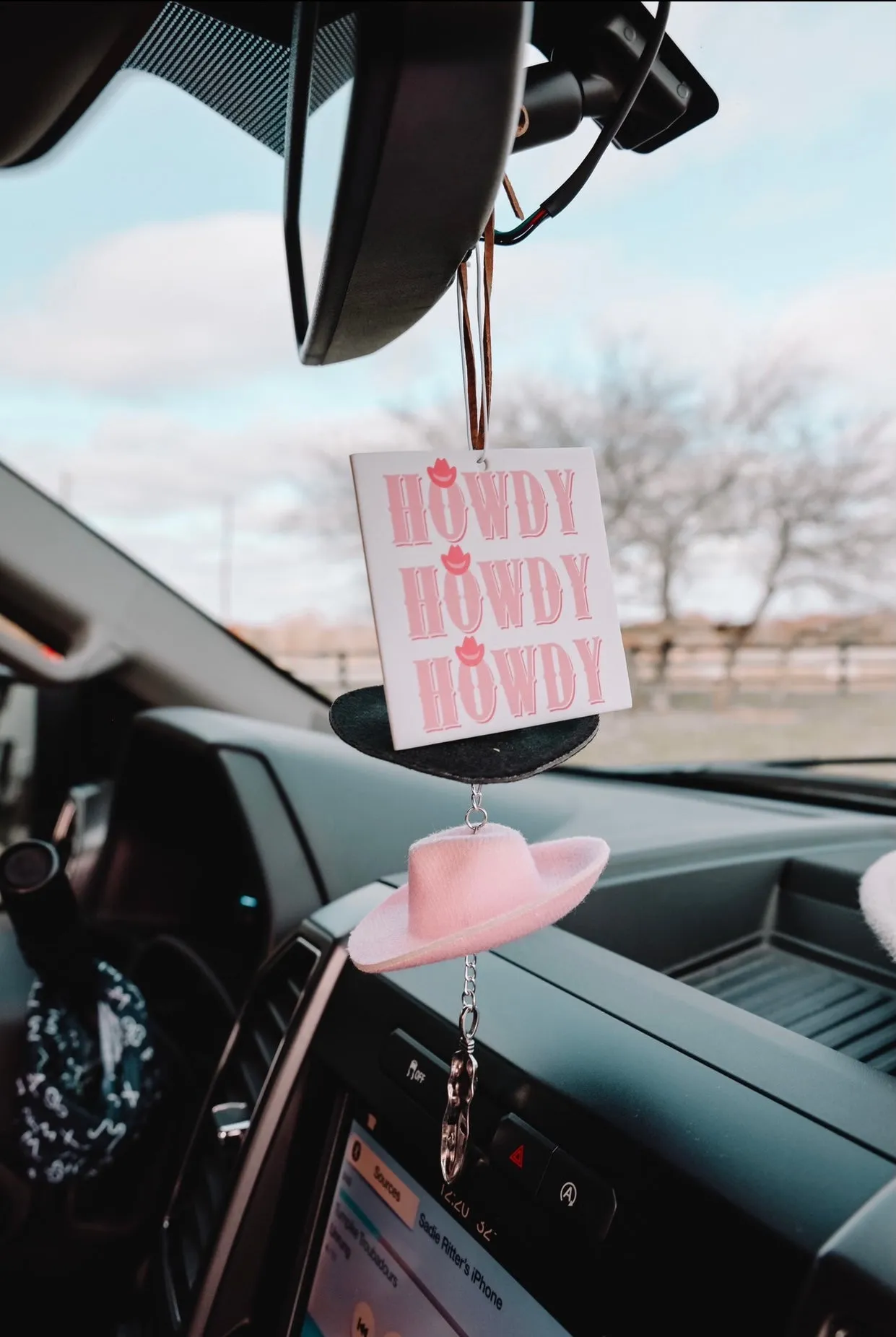 Black & Pink Cowboy Hat Rearview Mirror Charm