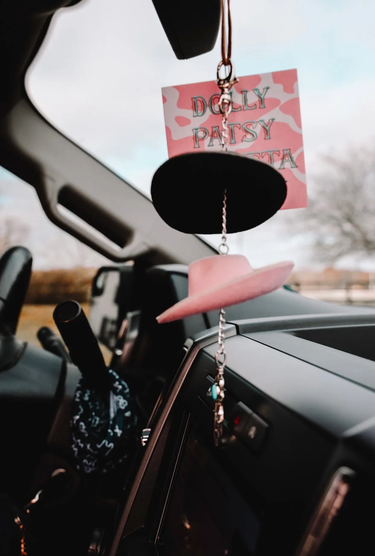 Black & Pink Cowboy Hat Rearview Mirror Charm