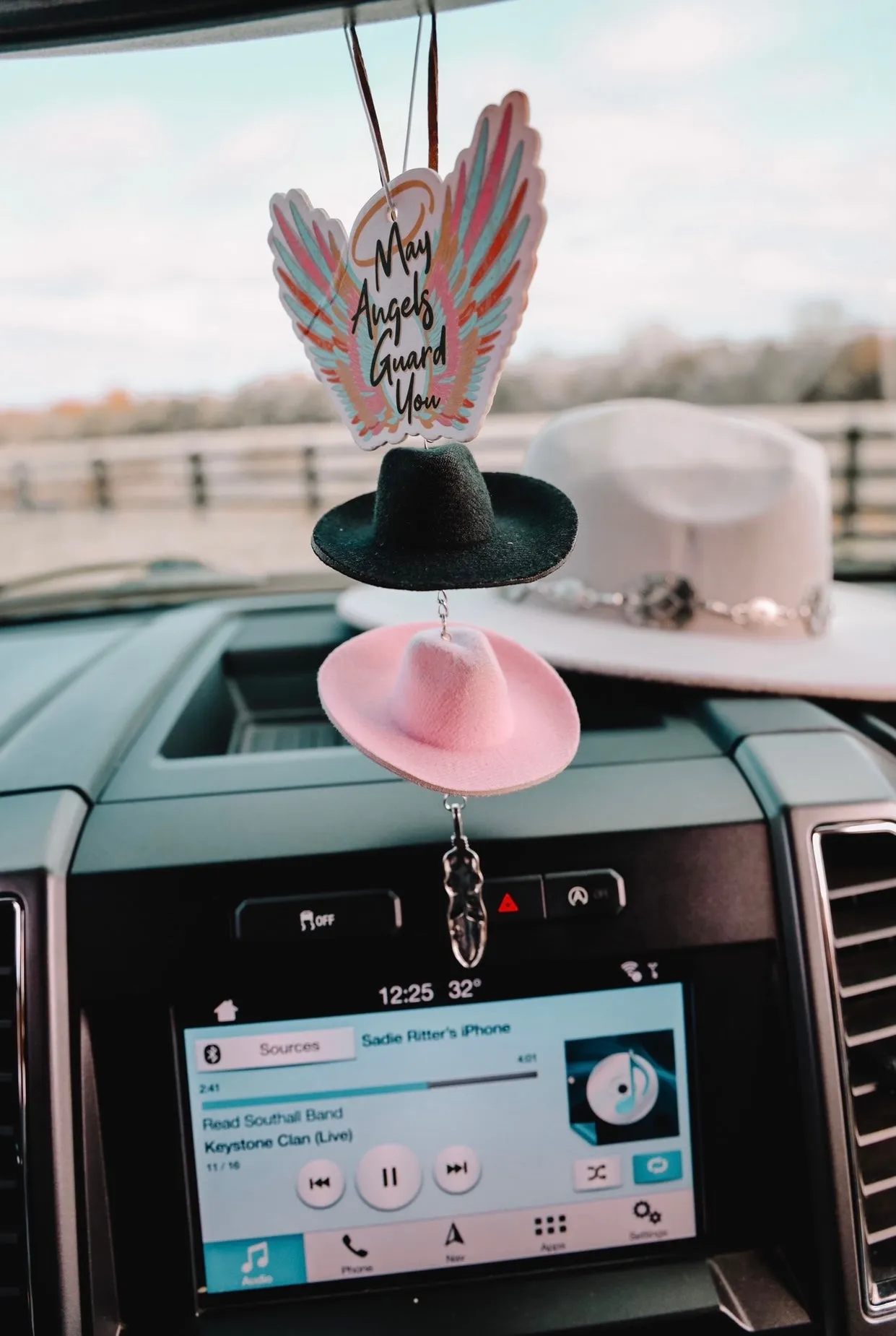 Black & Pink Cowboy Hat Rearview Mirror Charm