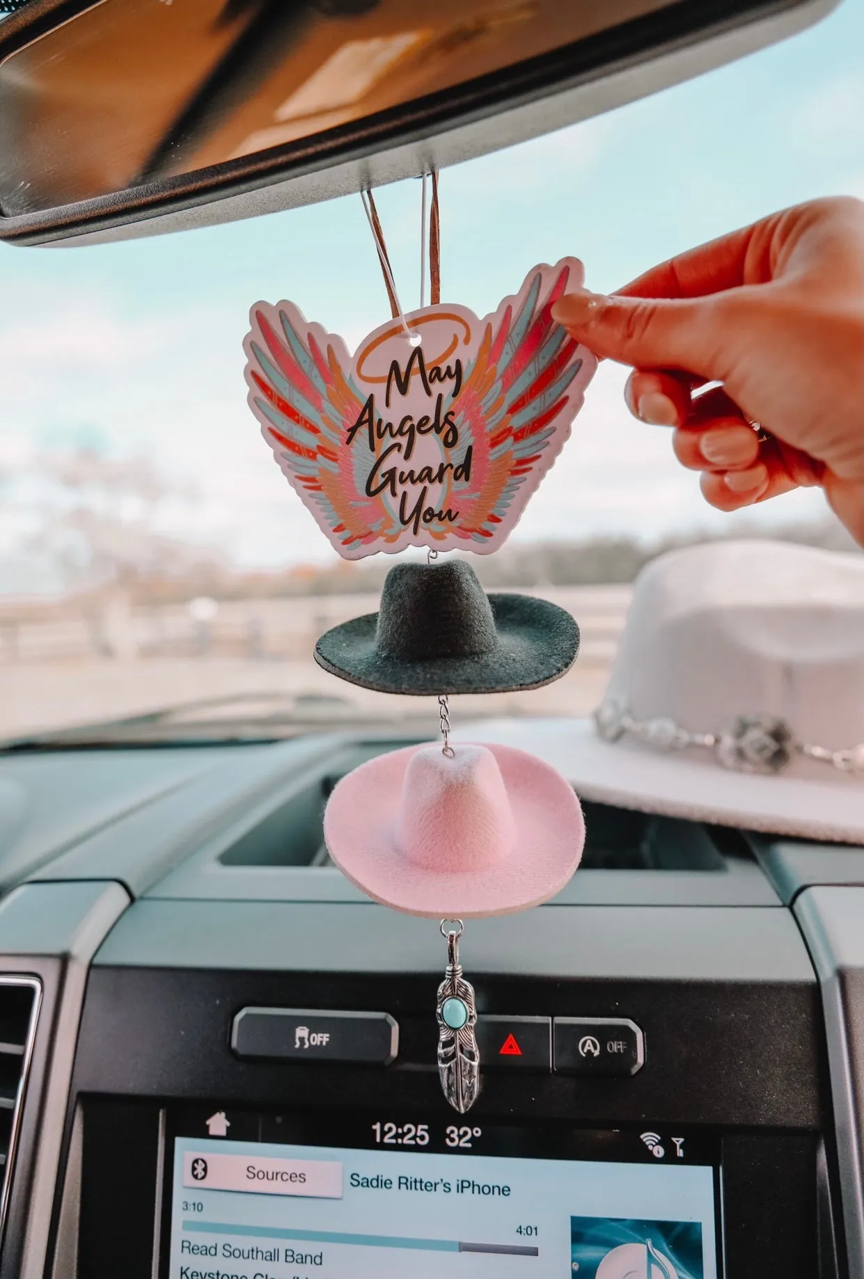 Black & Pink Cowboy Hat Rearview Mirror Charm