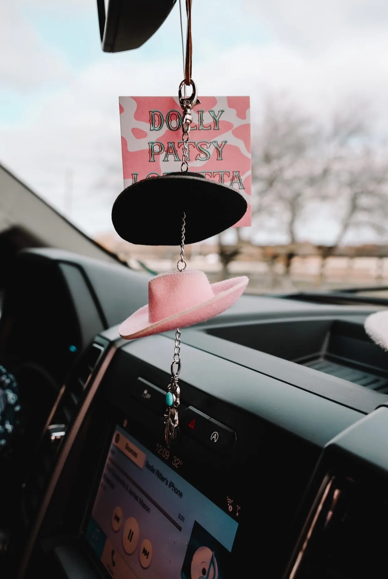 Black & Pink Cowboy Hat Rearview Mirror Charm