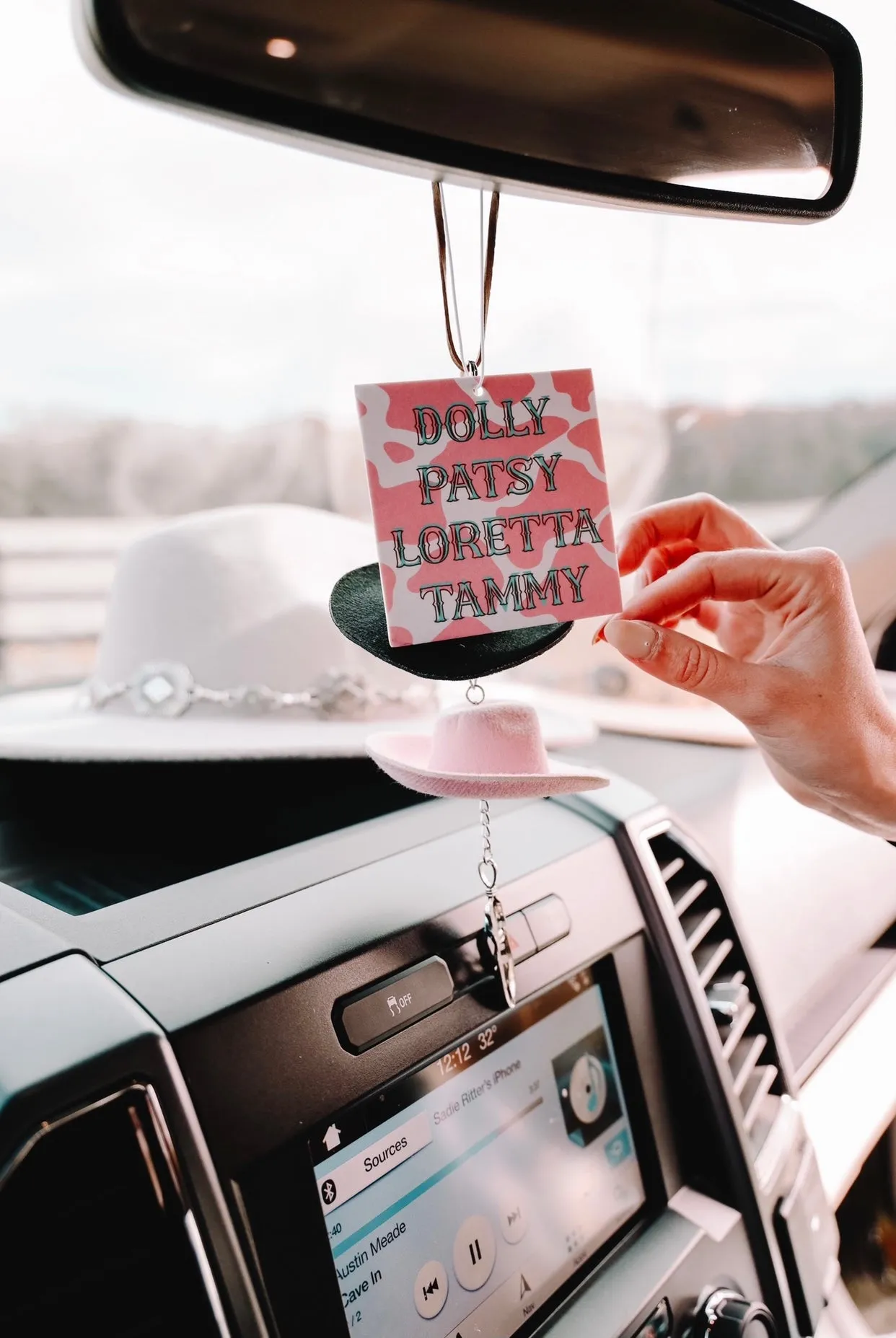 Black & Pink Cowboy Hat Rearview Mirror Charm