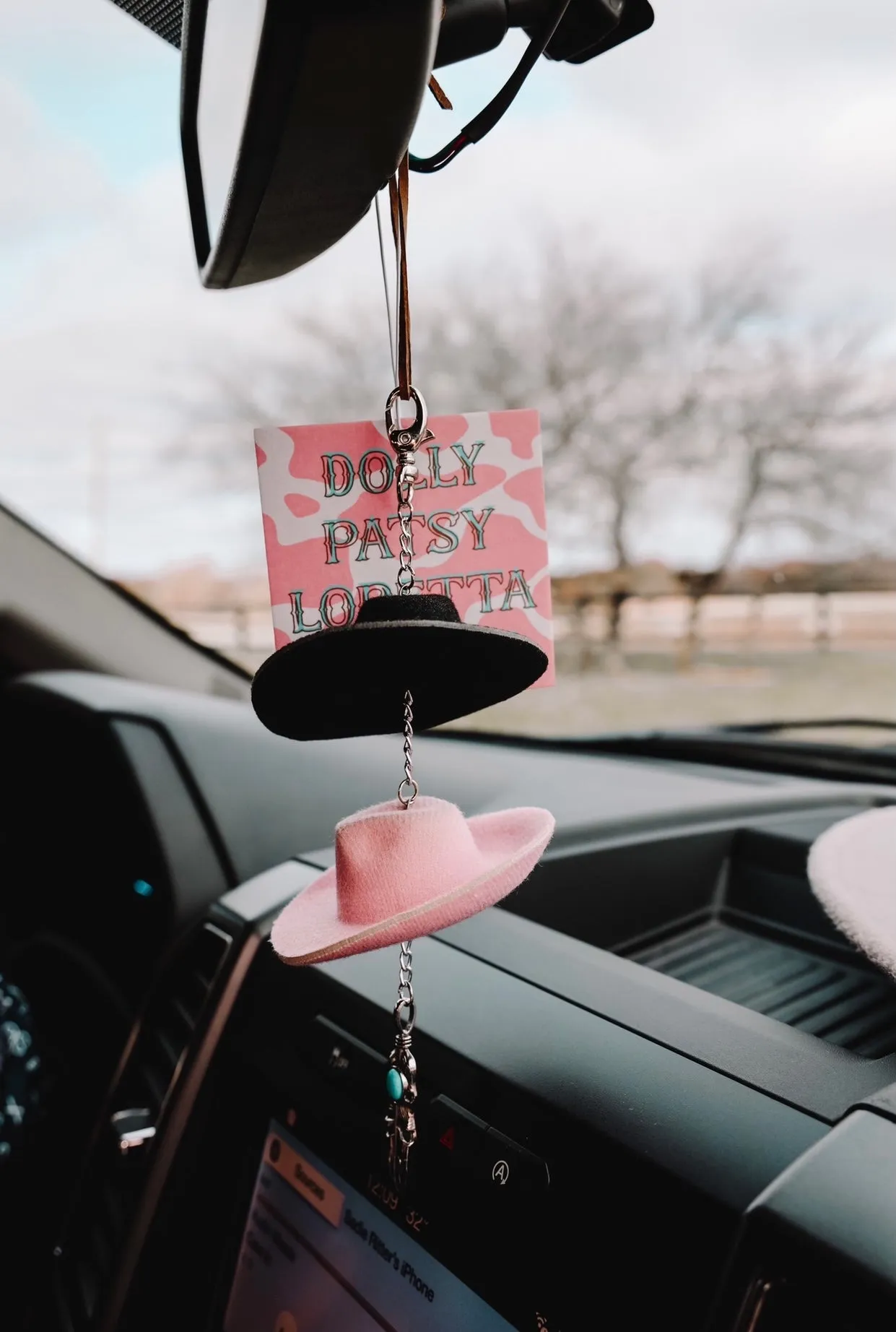 Black & Pink Cowboy Hat Rearview Mirror Charm