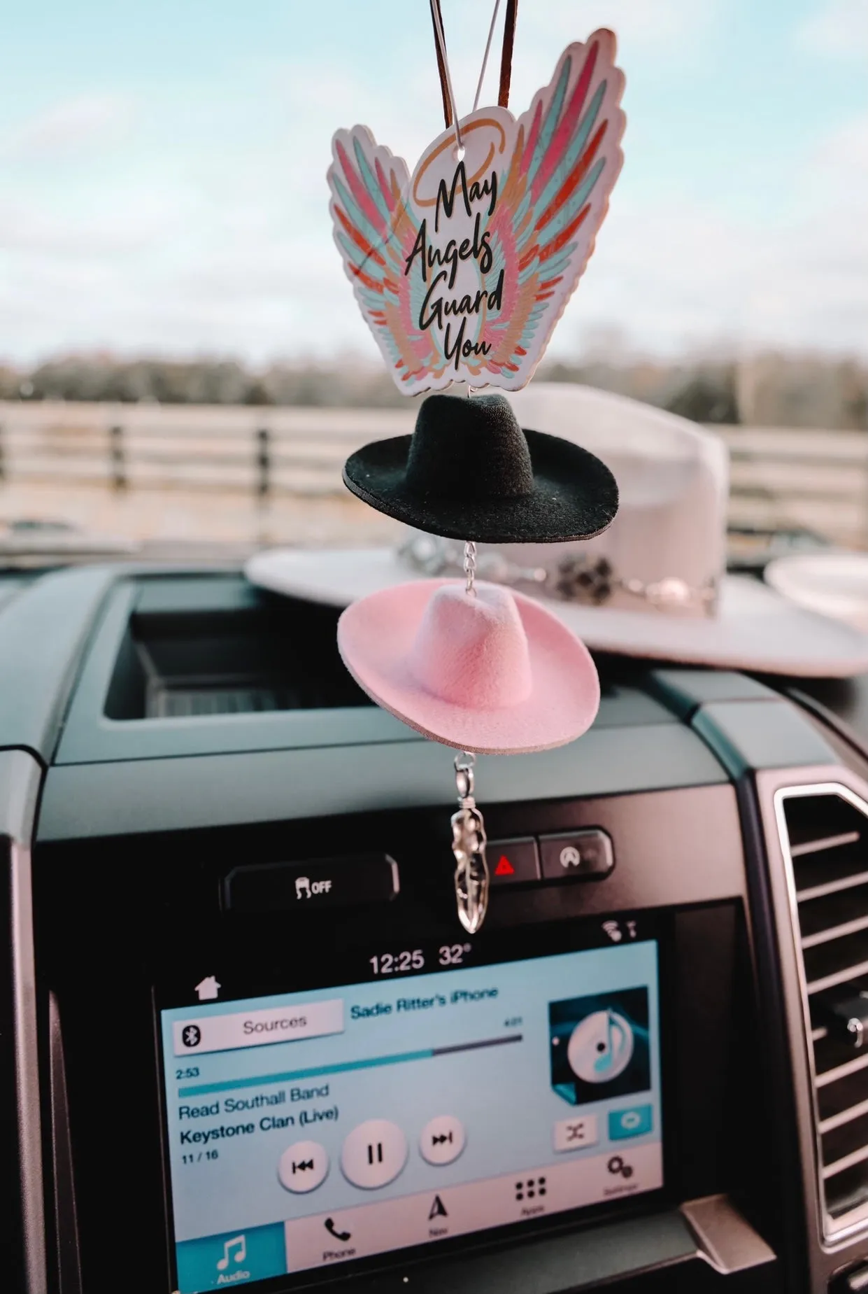 Black & Pink Cowboy Hat Rearview Mirror Charm