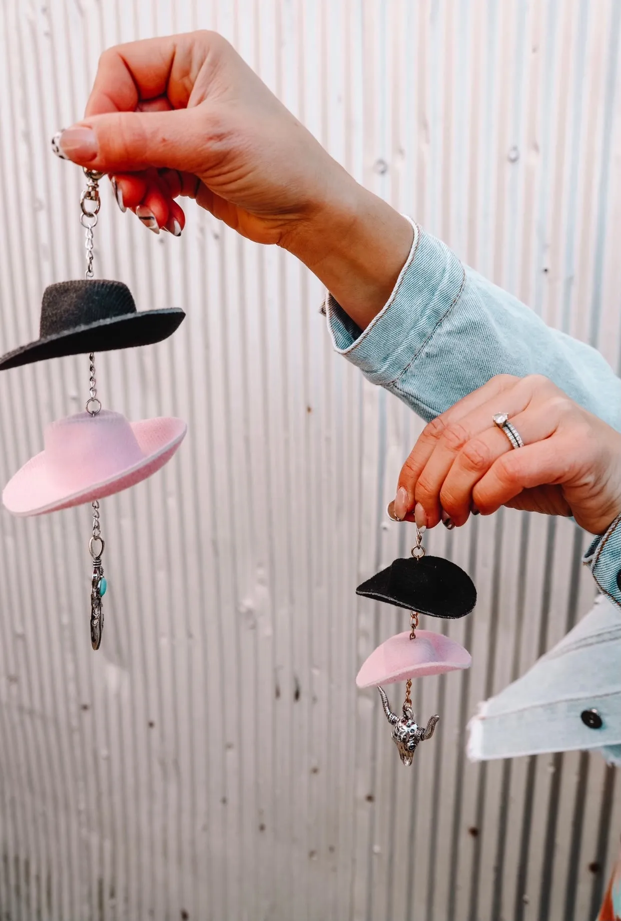 Black & Pink Cowboy Hat Rearview Mirror Charm