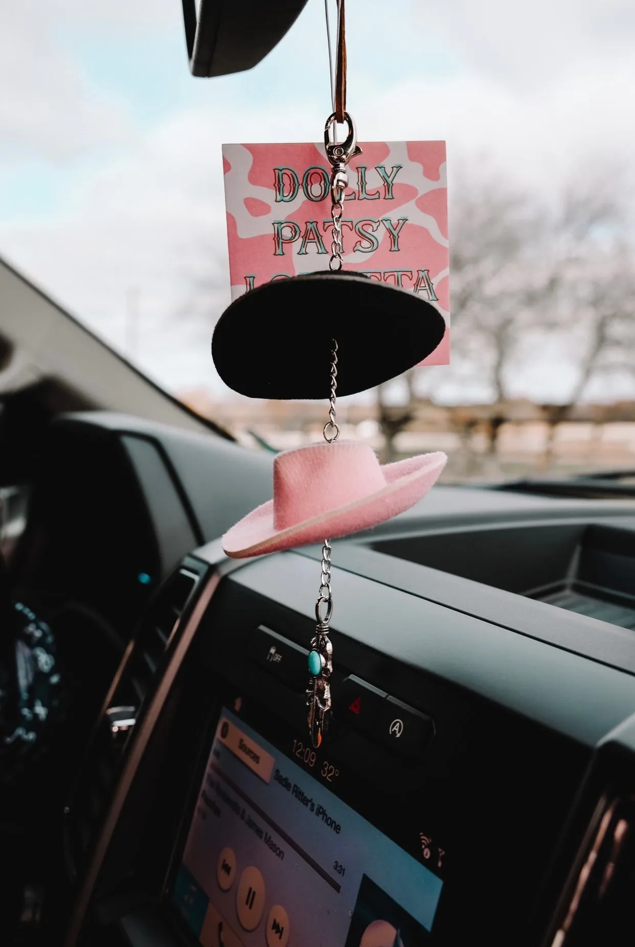 Black & Pink Cowboy Hat Rearview Mirror Charm