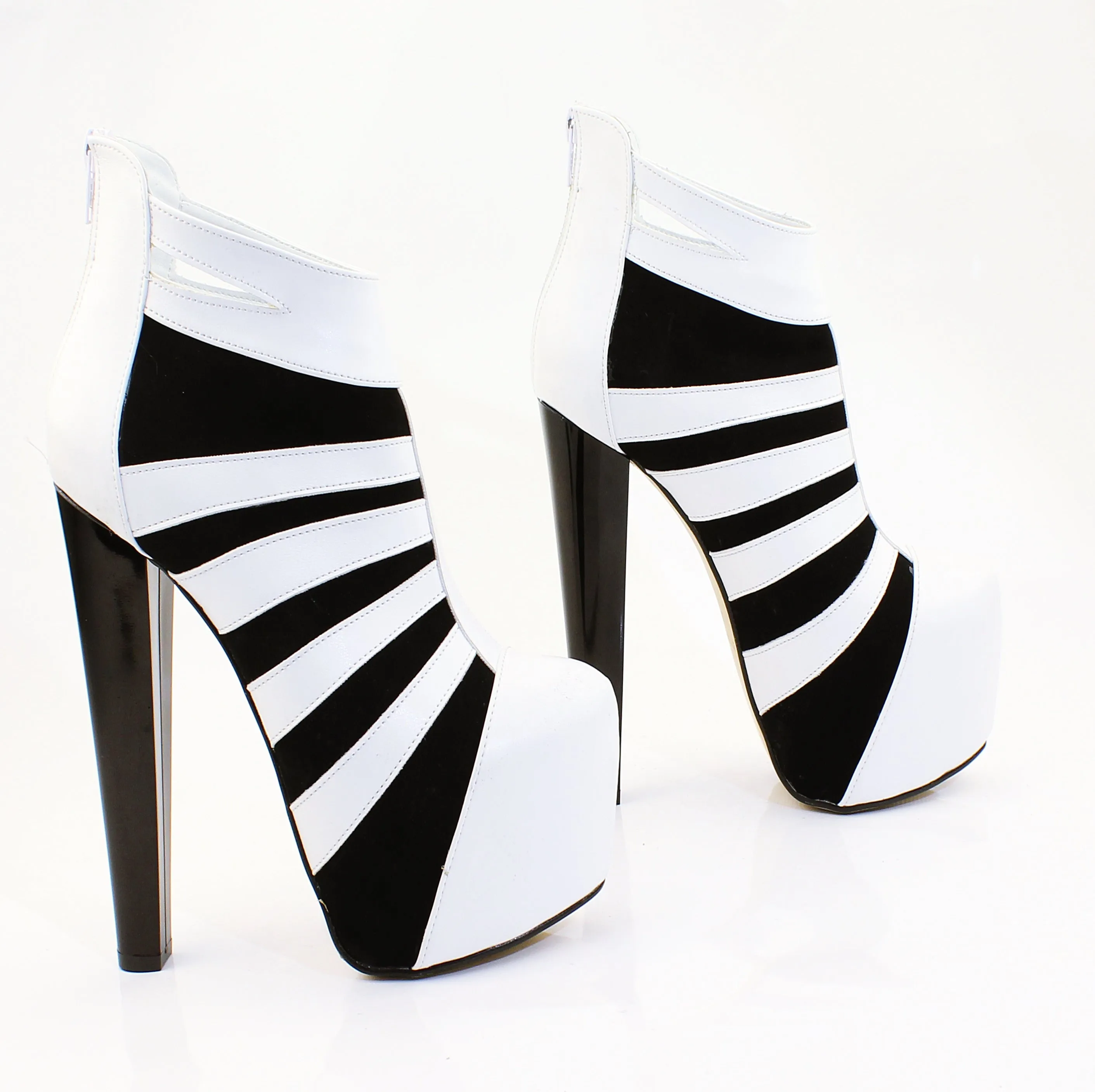 Black White Stripe Ankle Platform Booties