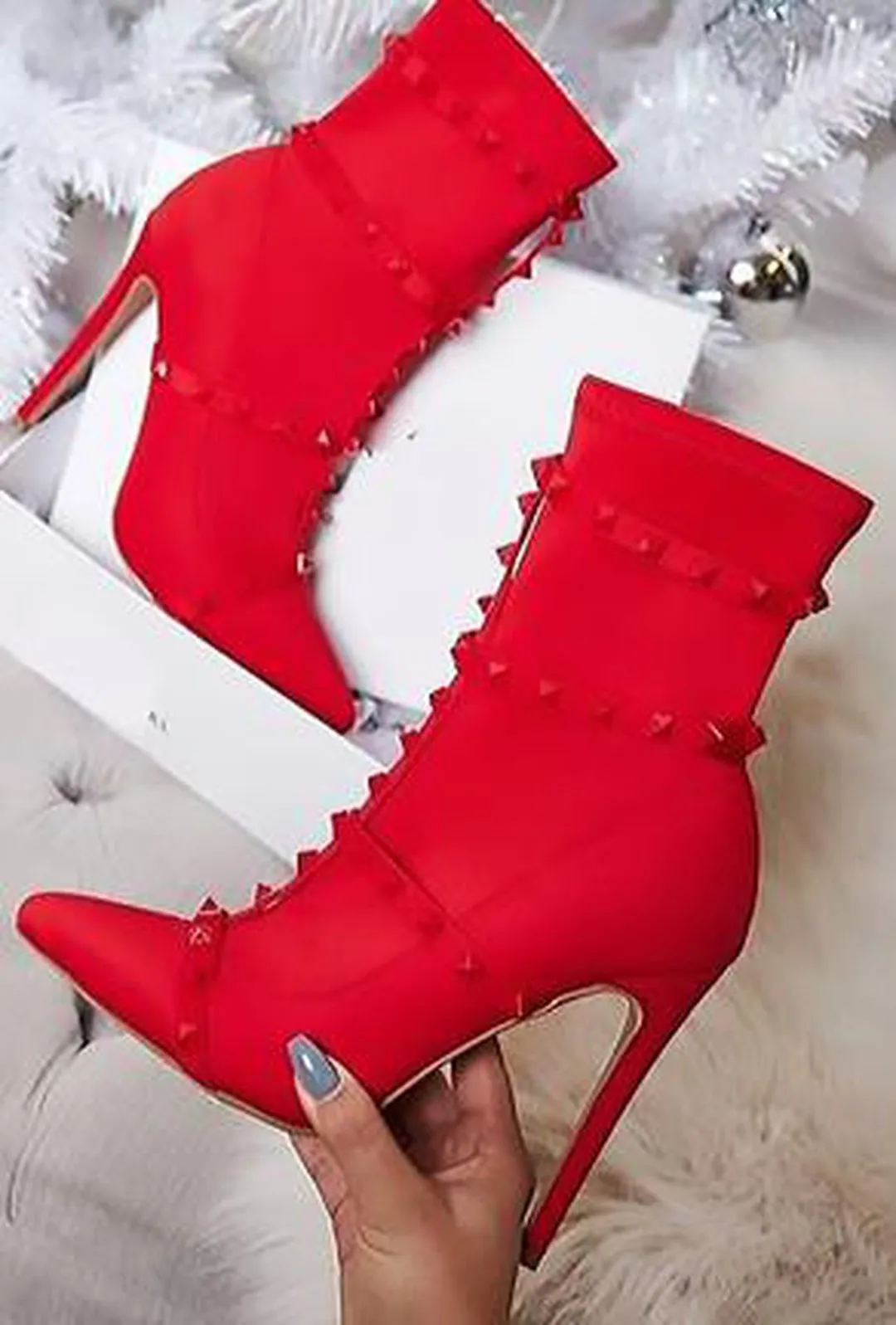 BONITA - STUDDED SOCK ANKLE HEELS