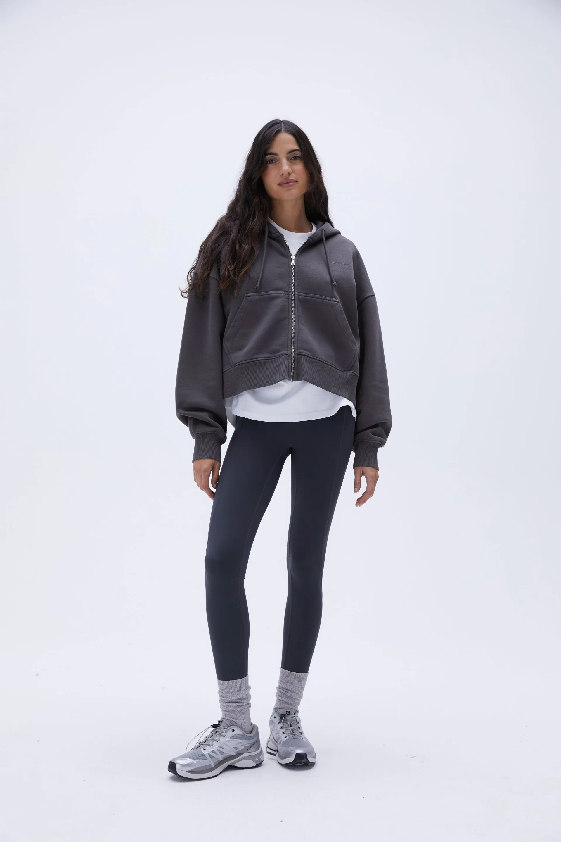 Boxy Full Zip Hoodie - Charcoal Grey