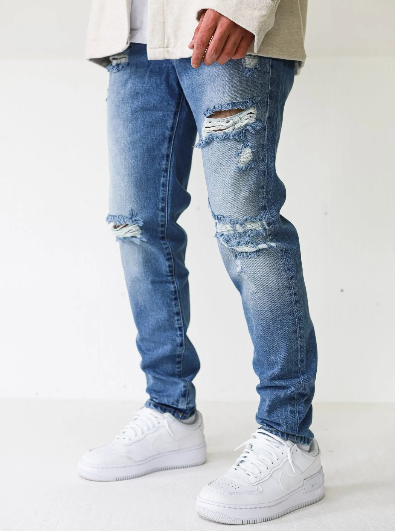 Destroyed Premium Spray On Blue Jeans