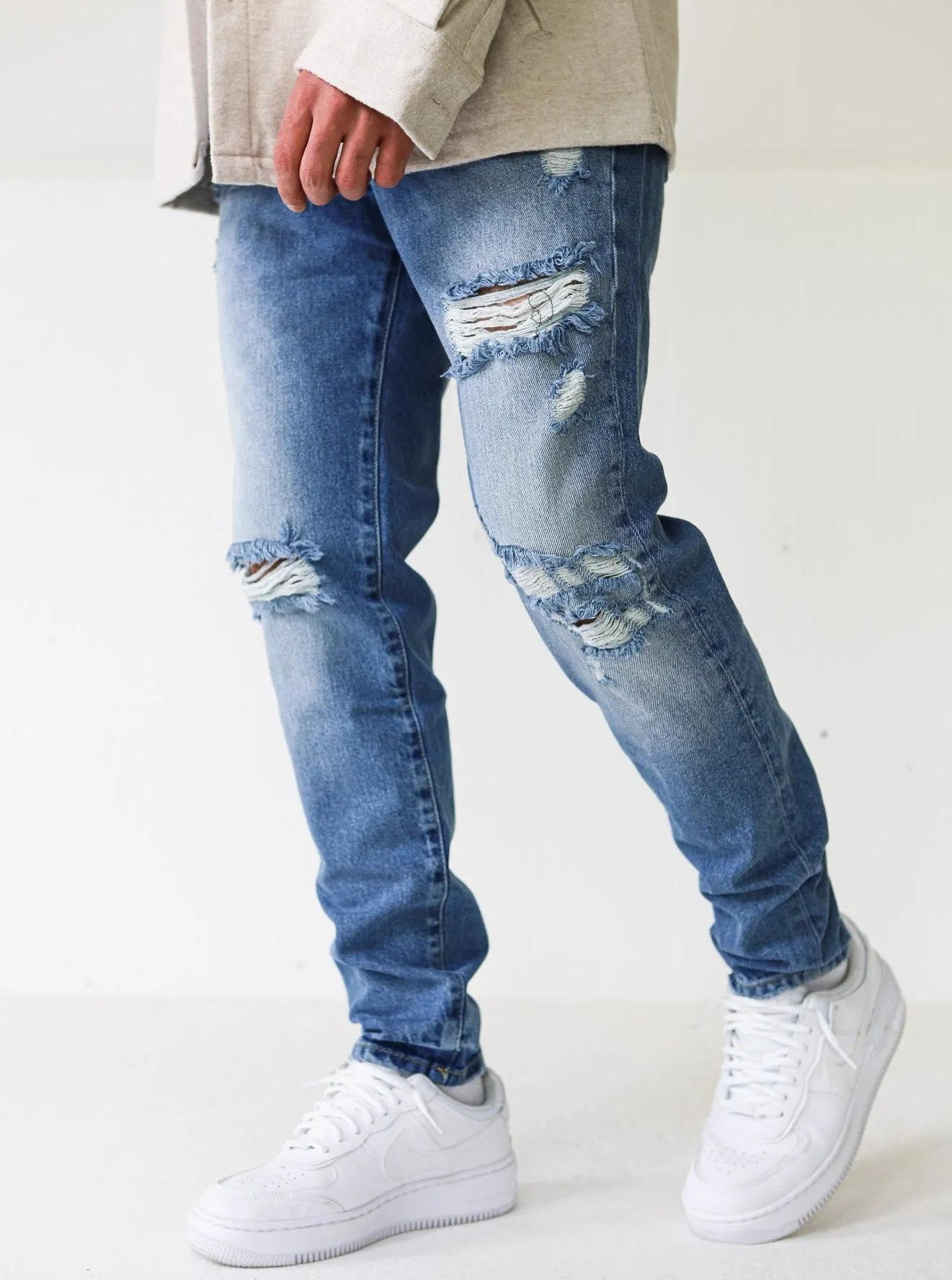 Destroyed Premium Spray On Blue Jeans