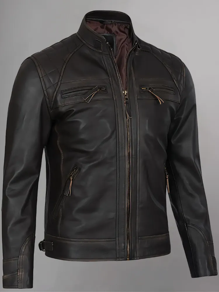 Distressed Brown Motorcycle Leather Jacket