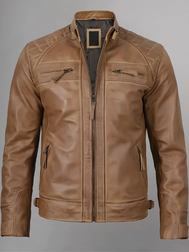 Distressed Brown Motorcycle Leather Jacket