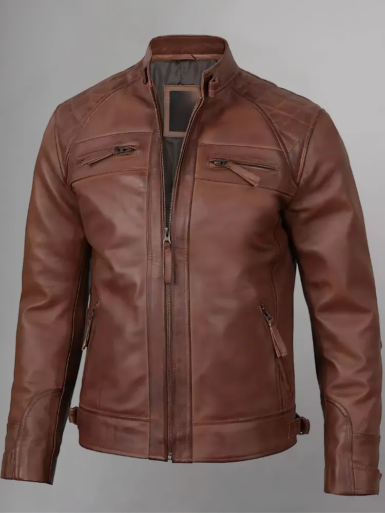 Distressed Brown Motorcycle Leather Jacket