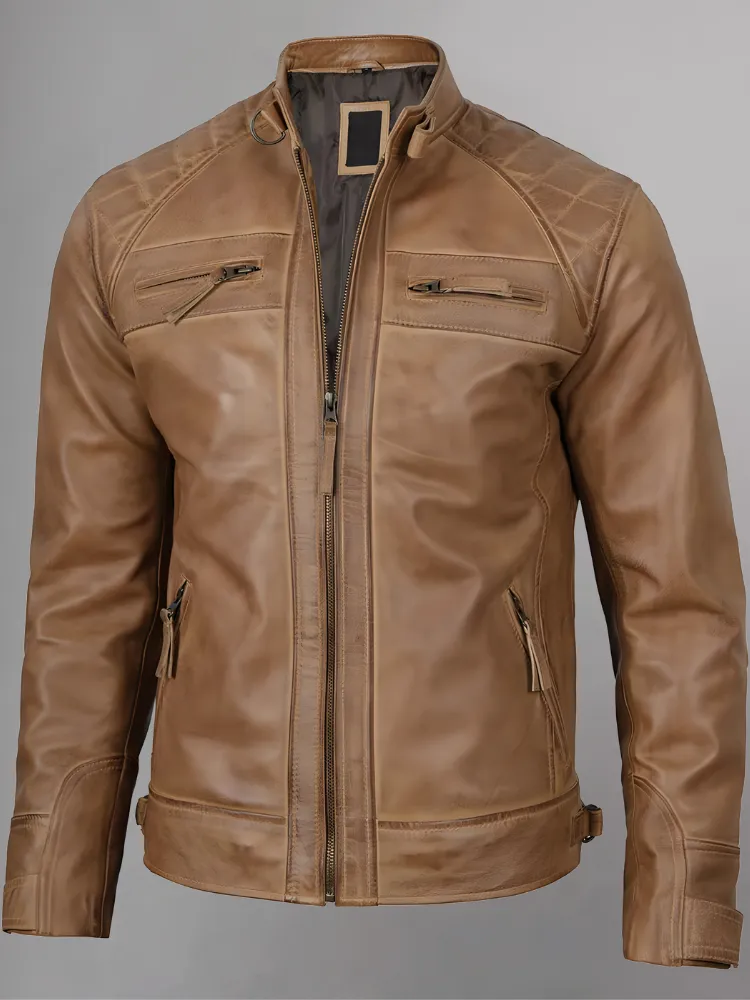 Distressed Brown Motorcycle Leather Jacket