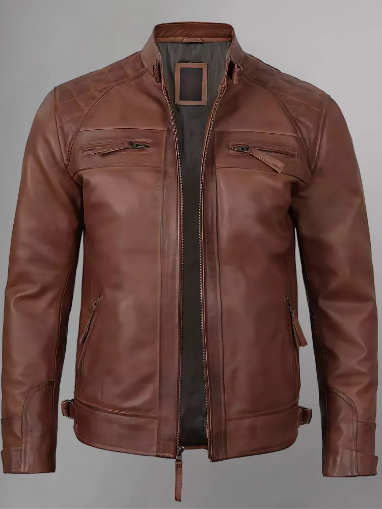 Distressed Brown Motorcycle Leather Jacket