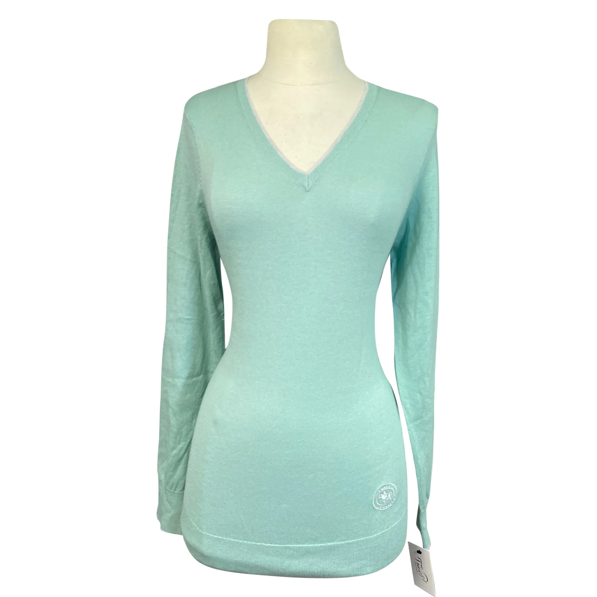 Essex Classics 'Trey' V-Neck Sweater in Sage/Grey - Women's Medium