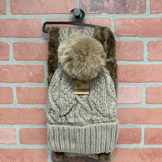 Hat And Scarf Set - Taupe