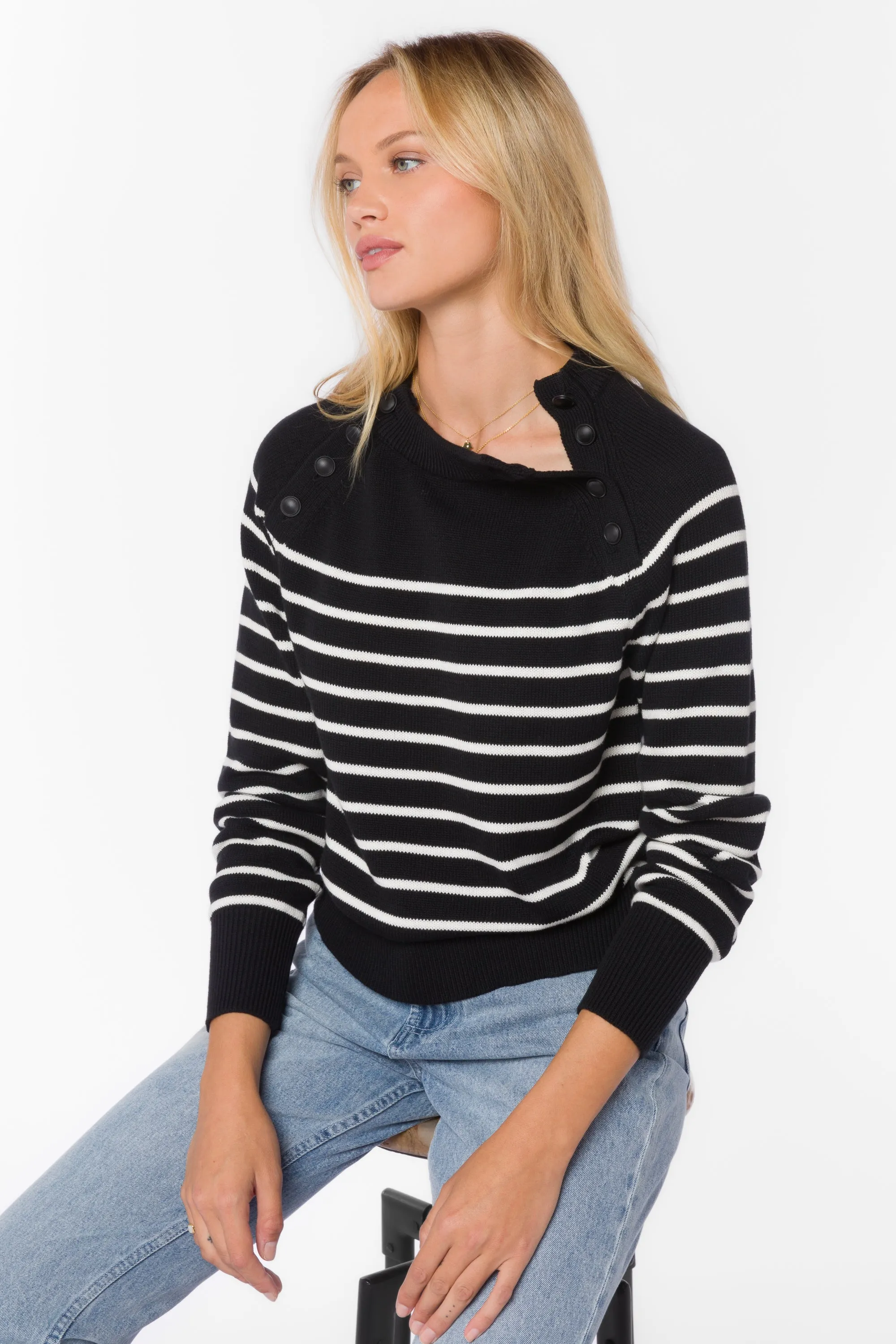 Janette Black White Stripe Sweater