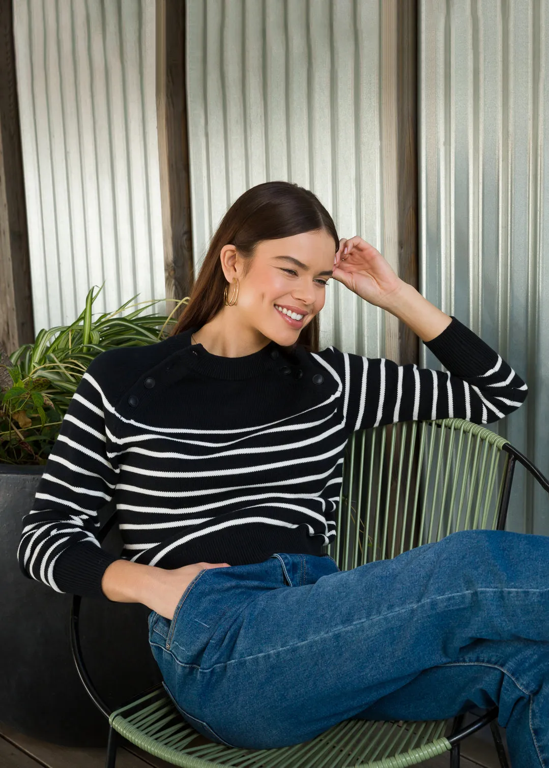 Janette Black White Stripe Sweater