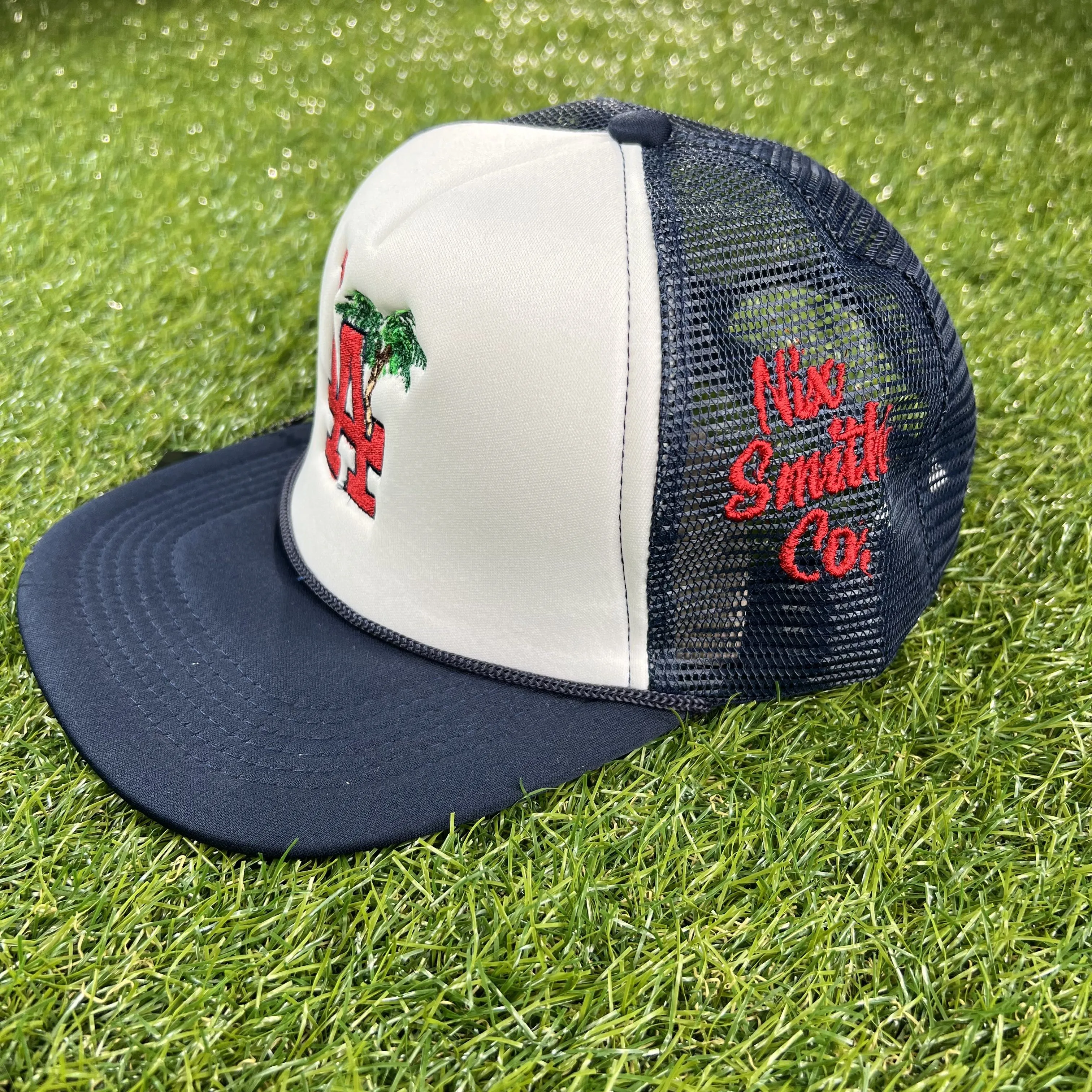 LA Palm Mesh Trucker Hat (Navy/Wte/Red)