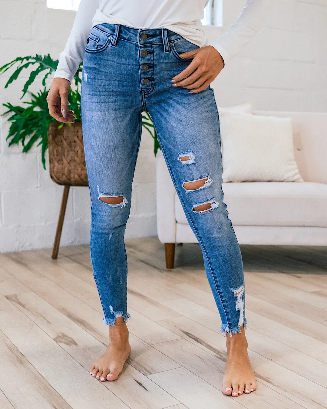 NEW! KanCan Maren Button Up Distressed Jeans