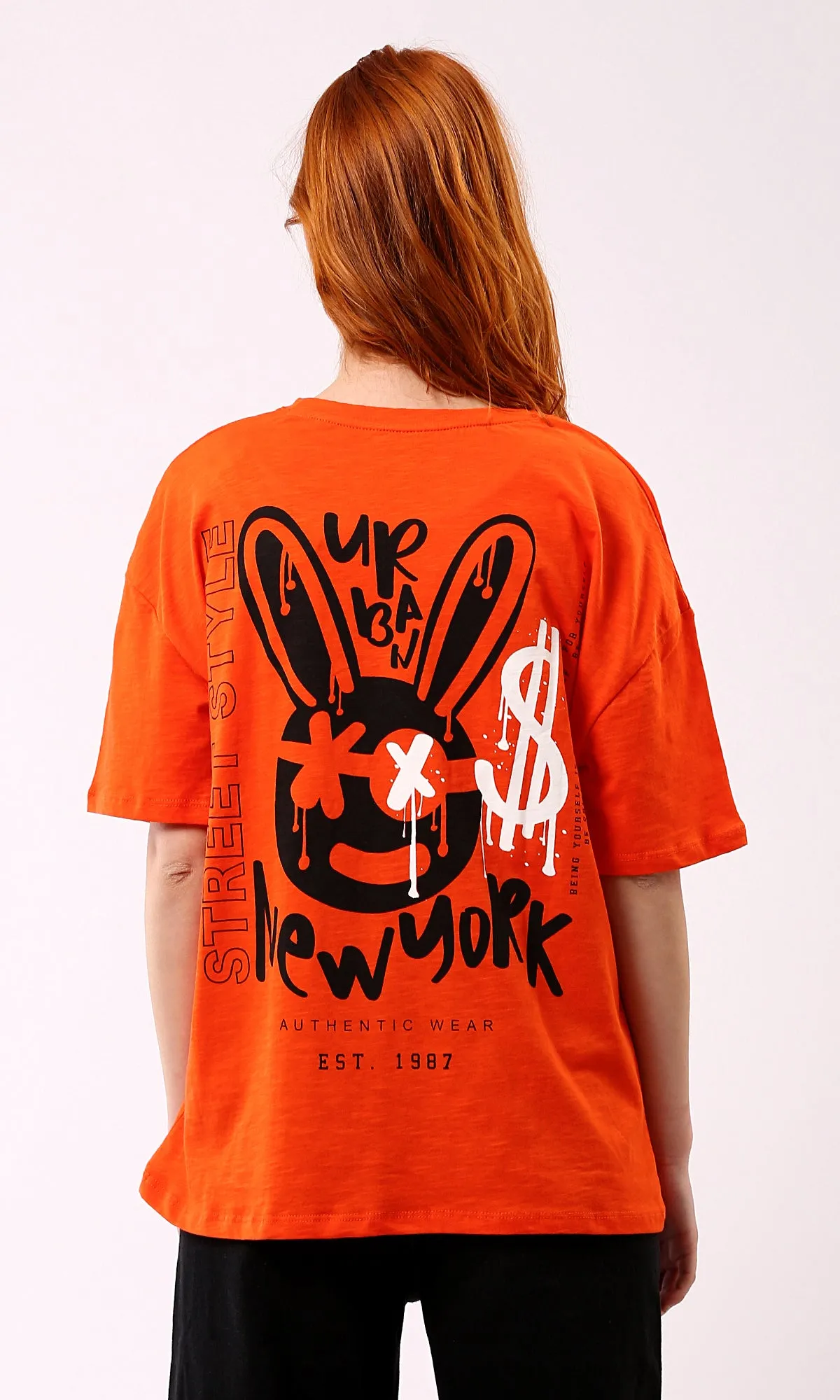 O180440 Hot Orange Printed "New York" Slip On Tee