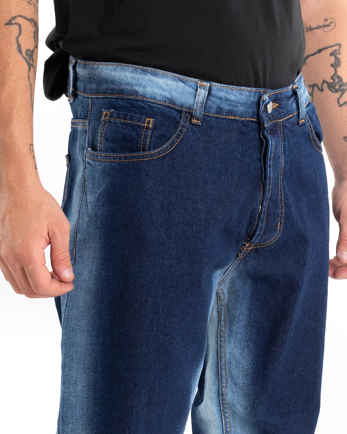 Pantaloni Jeans Uomo Loose Fit Sfumato Denim Scuro Cinque Tasche GIOSAL-P5483A