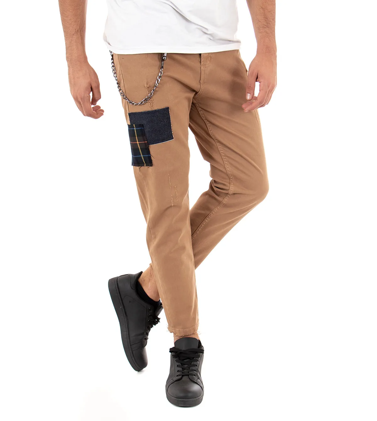 Pantaloni Jeans Uomo Slim Fit Camel Rotture Abrasioni Cinque Tasche Casual GIOSAL-P3318A