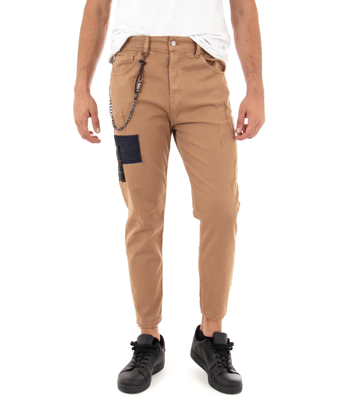 Pantaloni Jeans Uomo Slim Fit Camel Rotture Abrasioni Cinque Tasche Casual GIOSAL-P3318A