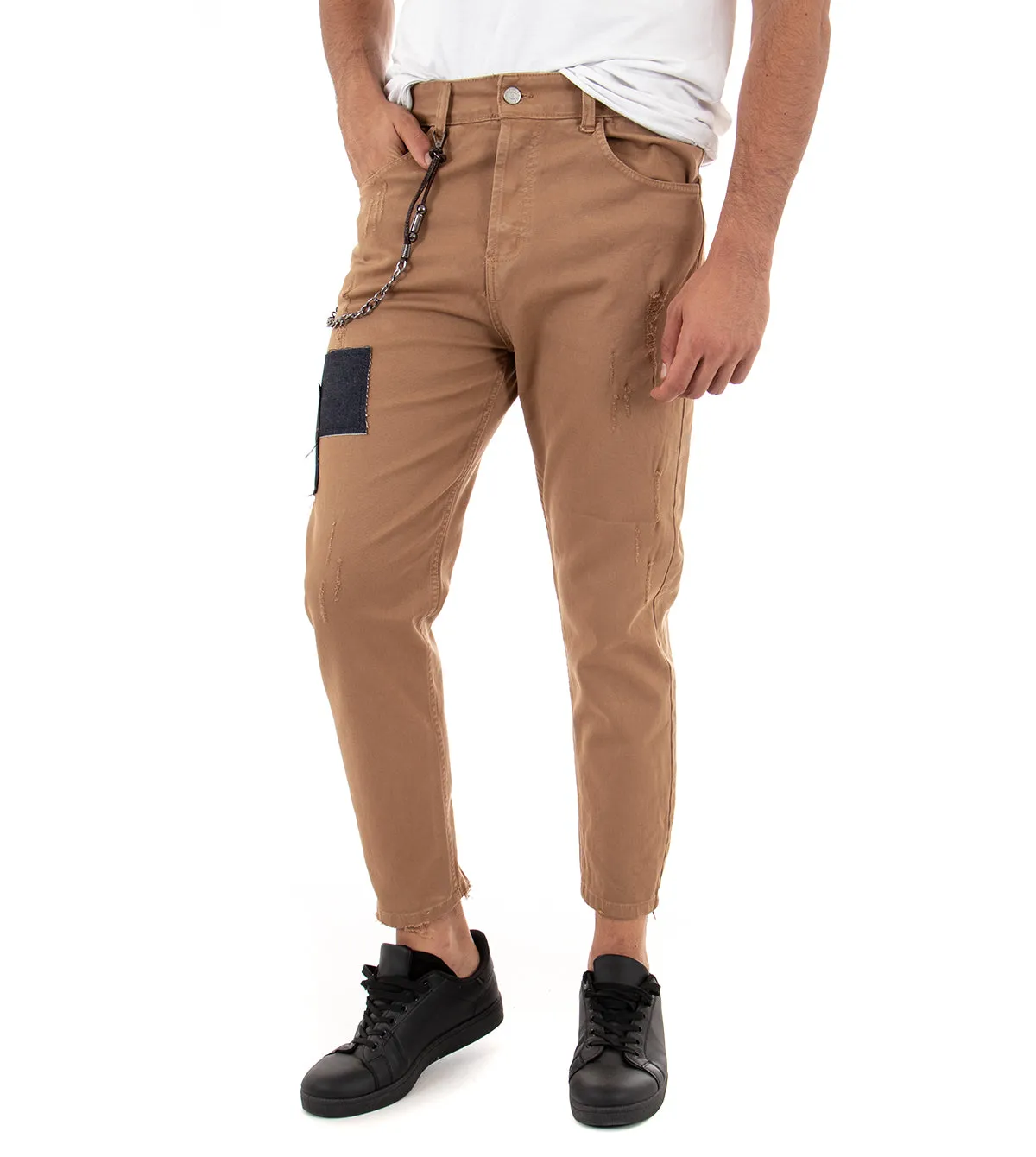 Pantaloni Jeans Uomo Slim Fit Camel Rotture Abrasioni Cinque Tasche Casual GIOSAL-P3318A