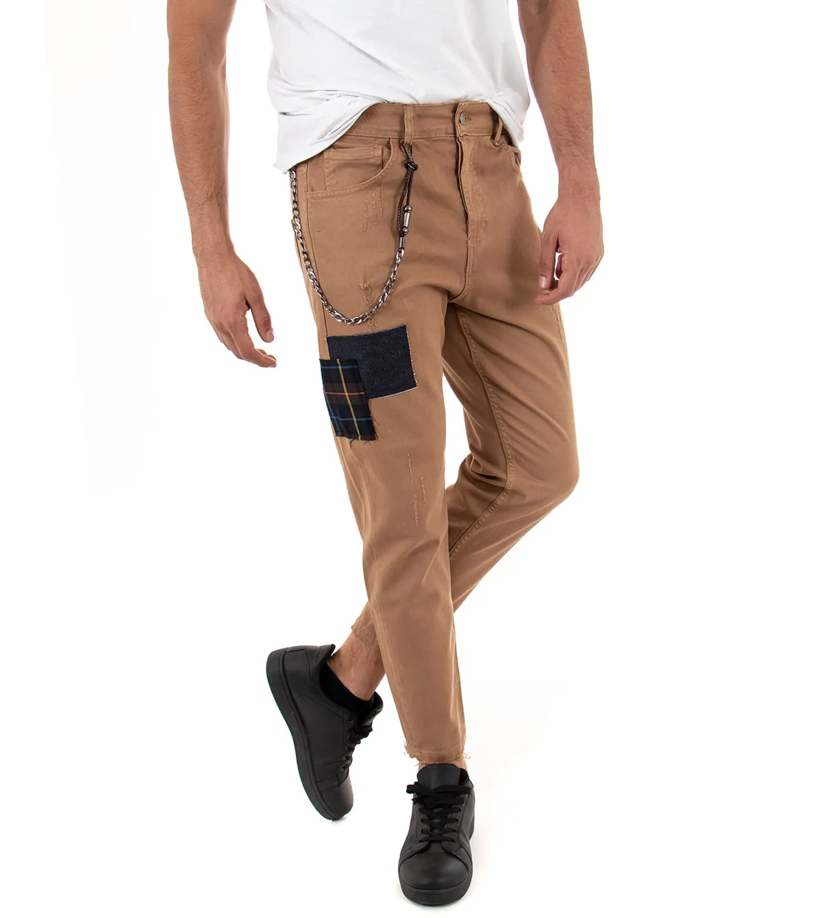 Pantaloni Jeans Uomo Slim Fit Camel Rotture Abrasioni Cinque Tasche Casual GIOSAL-P3318A