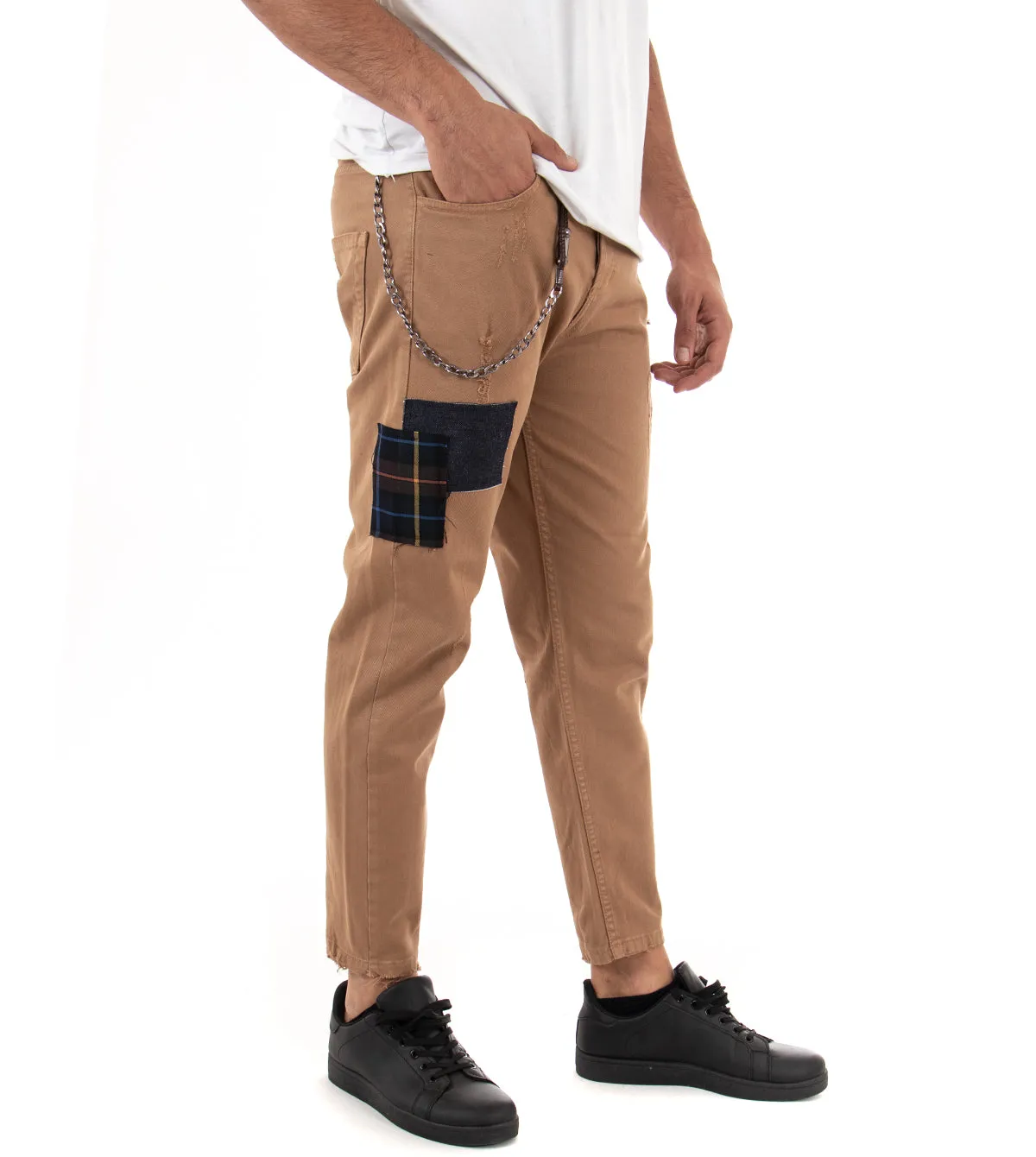 Pantaloni Jeans Uomo Slim Fit Camel Rotture Abrasioni Cinque Tasche Casual GIOSAL-P3318A