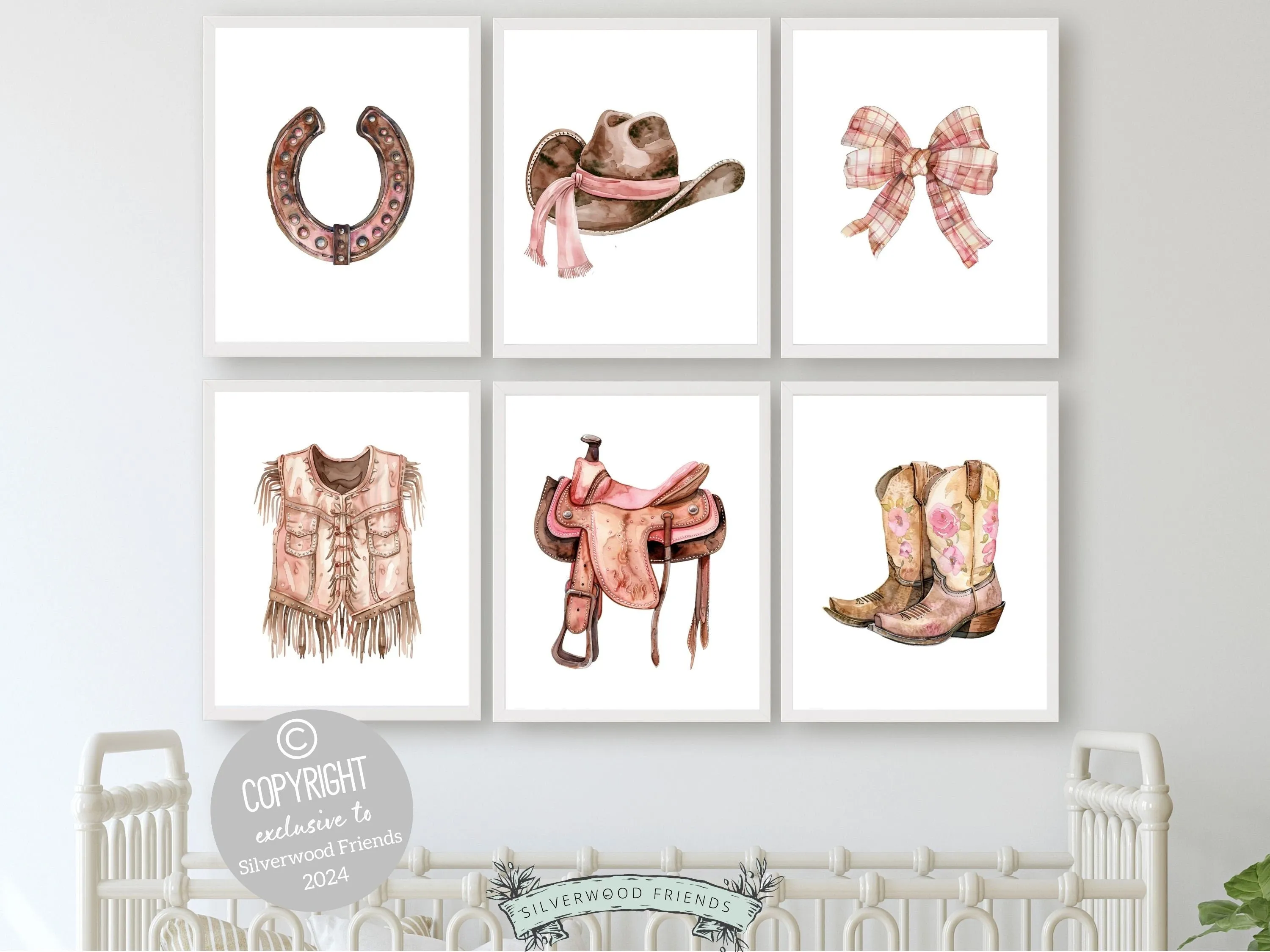 Pink Cowgirl Nursery Prints - Set of 6