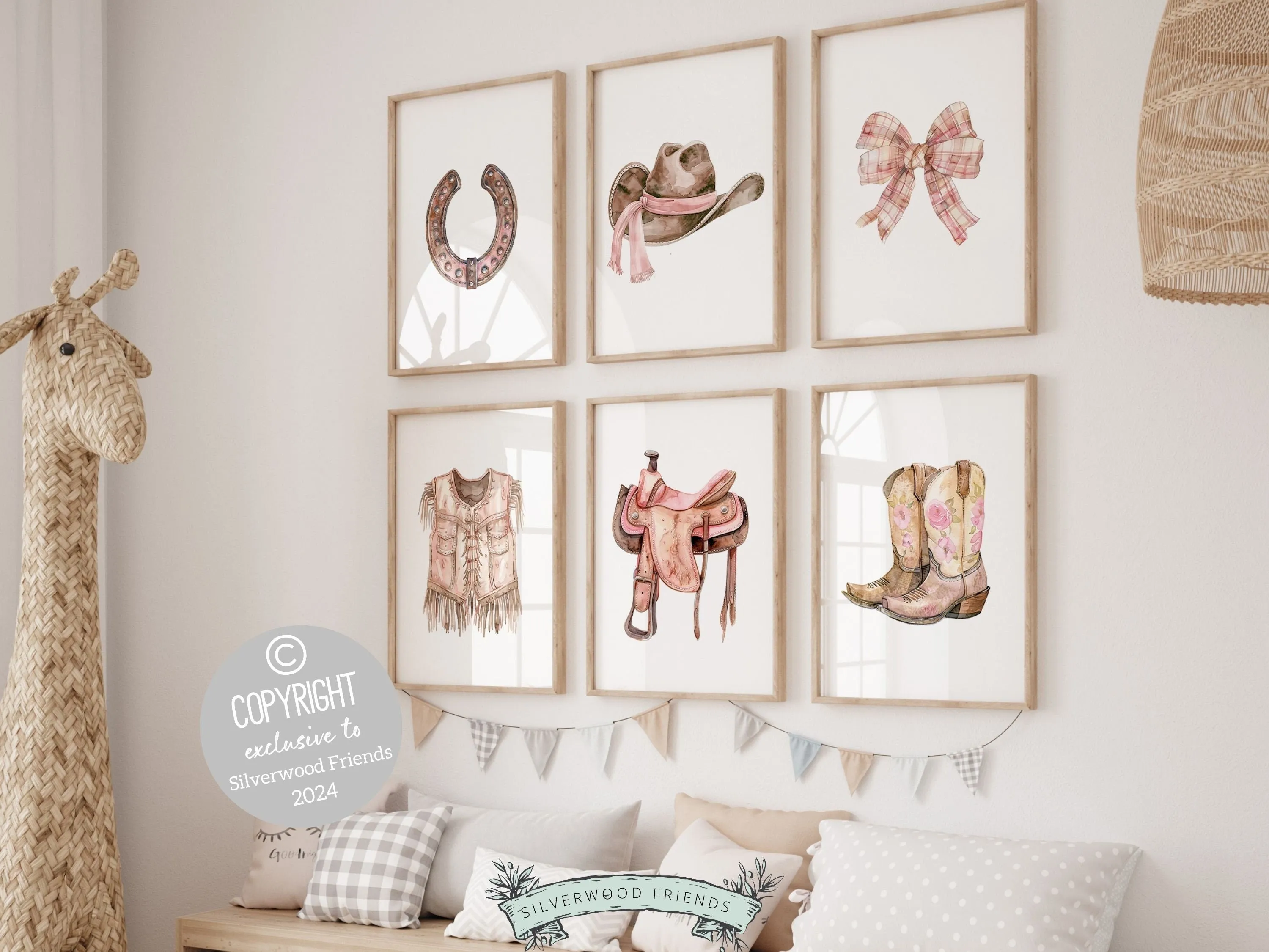 Pink Cowgirl Nursery Prints - Set of 6